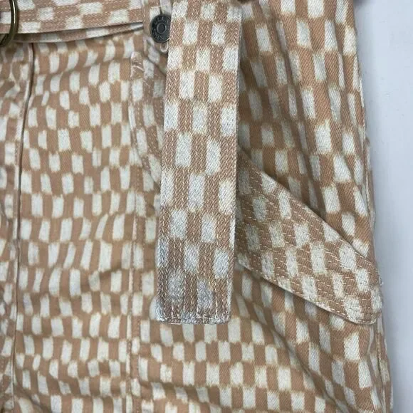 ULLA JOHNSON Waverly Printed Jeans Women 12 Tan Check Print Tapered 100% Cotton - Picture 5 of 14